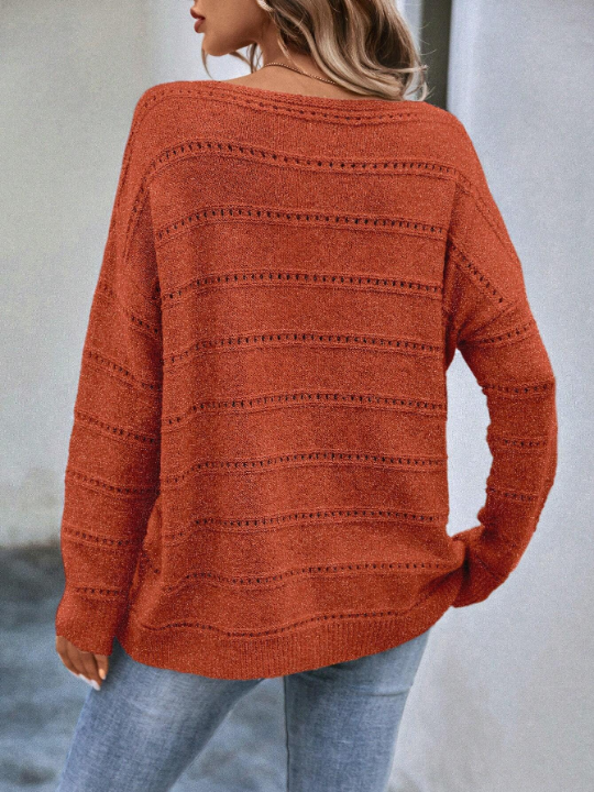 LUNE Drop Shoulder Pointelle Knit Sweater