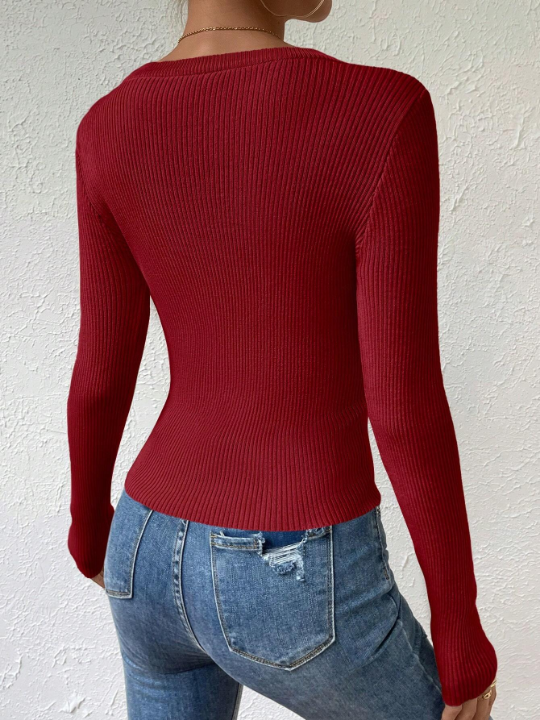 Essnce Solid Ribbed Knit Sweater