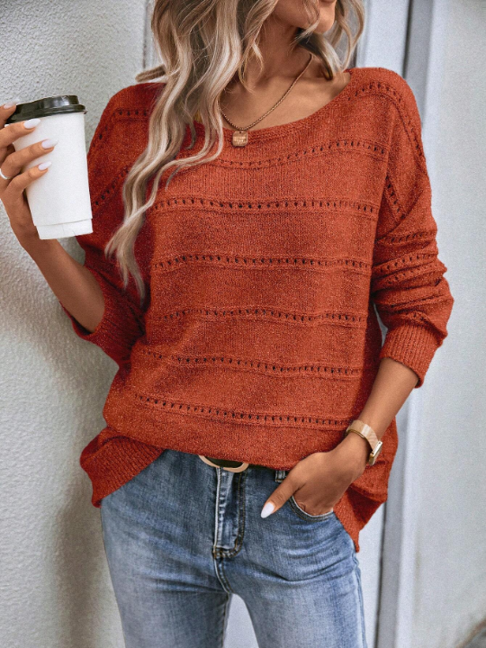 LUNE Drop Shoulder Pointelle Knit Sweater