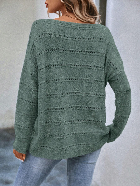 LUNE Pointelle Knit Drop Shoulder Sweater