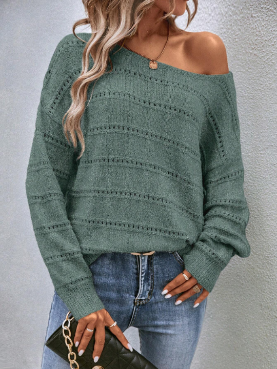 LUNE Pointelle Knit Drop Shoulder Sweater