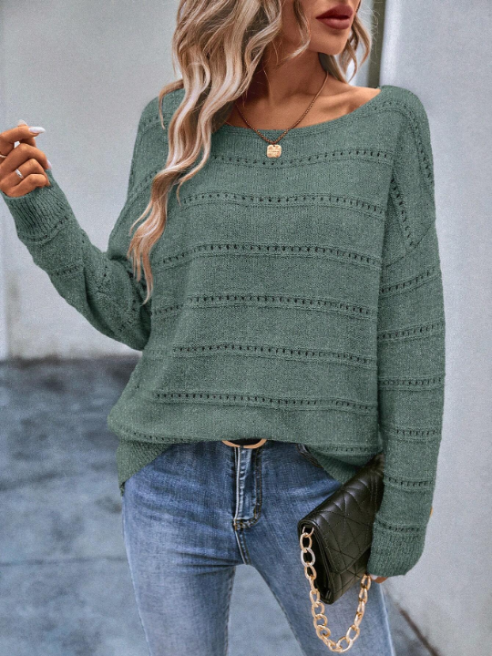 LUNE Pointelle Knit Drop Shoulder Sweater