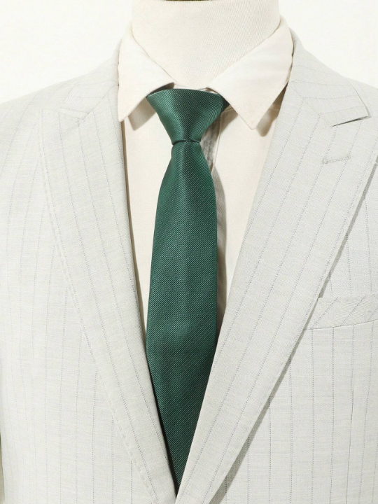 1pc Men's Fashionable Solid Dark Green With Diagonal Stripes Skinny Tie For All Occasions