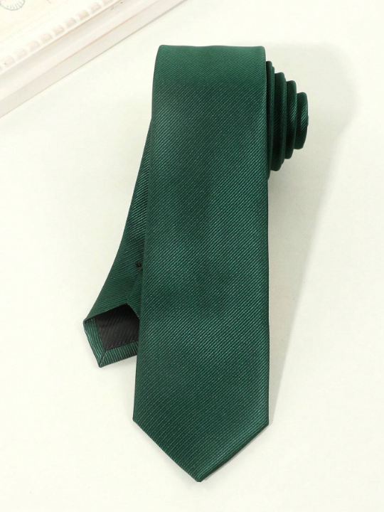 1pc Men's Fashionable Solid Dark Green With Diagonal Stripes Skinny Tie For All Occasions