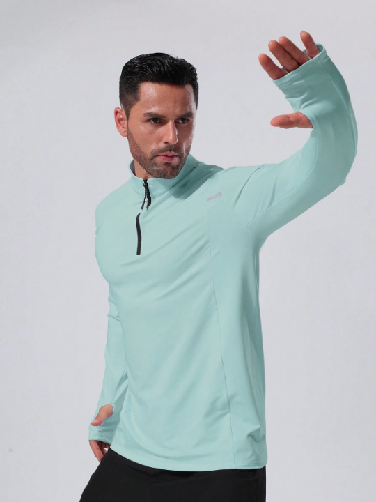 Men Quarter-Zip Armhole High Elasticity Sports Sweatshirt Gym Clothes Men