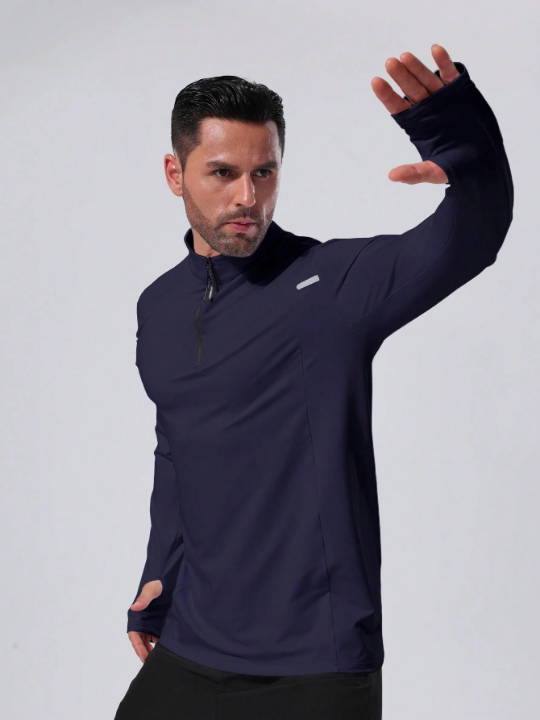 Men Quarter-Zip Armhole High Elasticity Sports Sweatshirt Gym Clothes Men