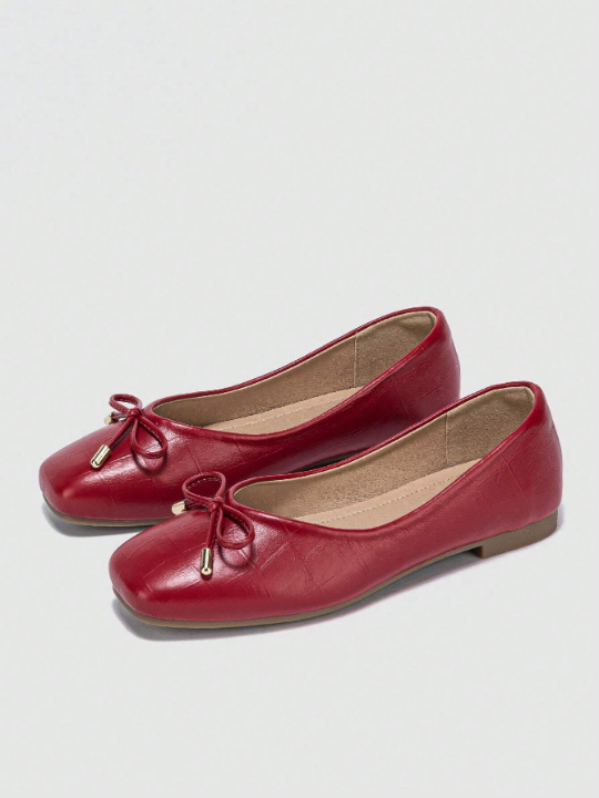 Women's Flat Square-toe Flats With Bowknot And Soft Sole For Comfort