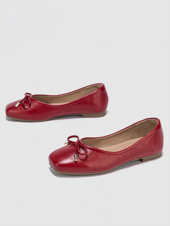 Women's Flat Square-toe Flats With Bowknot And Soft Sole For Comfort