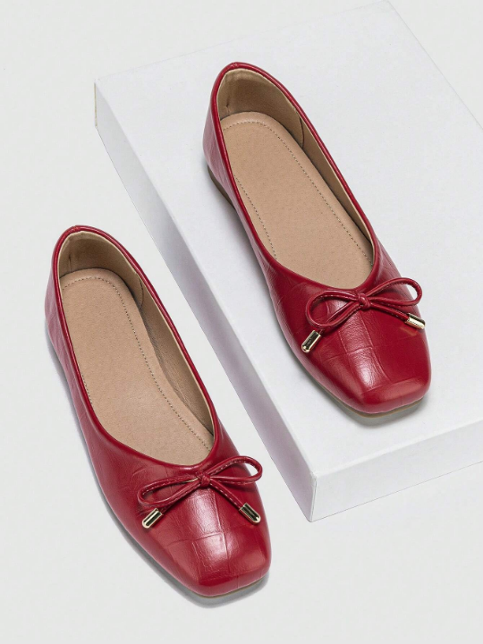 Women's Flat Square-toe Flats With Bowknot And Soft Sole For Comfort