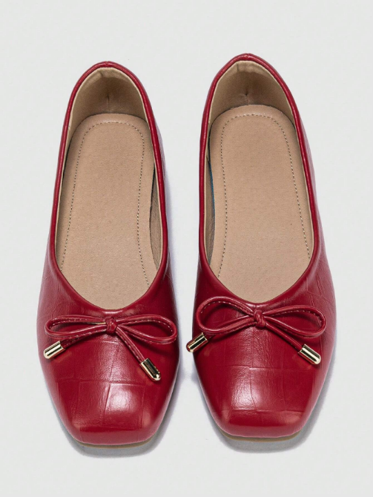 Women's Flat Square-toe Flats With Bowknot And Soft Sole For Comfort