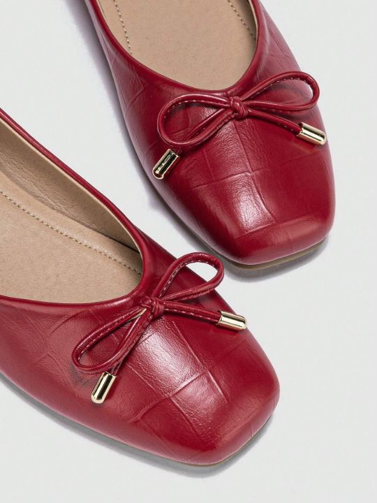 Women's Flat Square-toe Flats With Bowknot And Soft Sole For Comfort