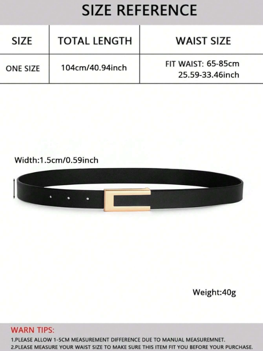 1pc Women's Thin Belt With Gold Buckle Suitable For Daily Wear