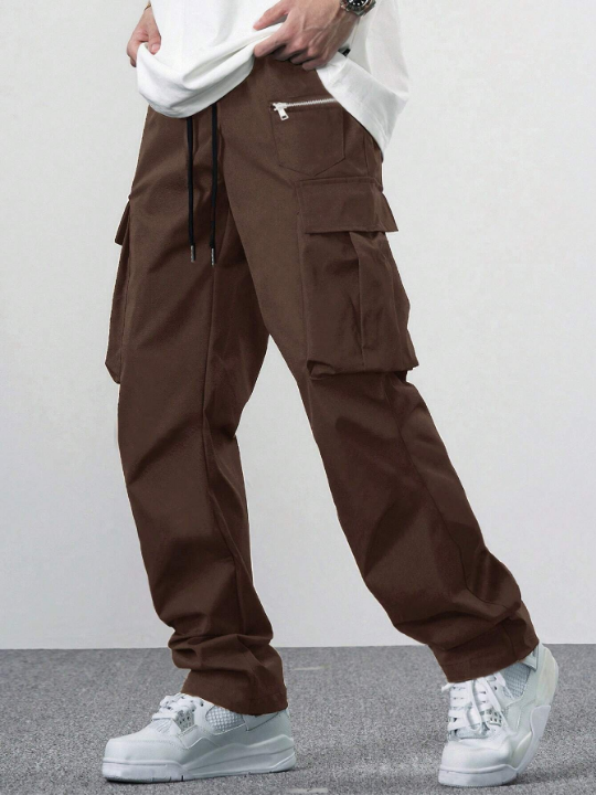 Manfinity Hypemode Loose Fit Men's Cargo Pants With Flap Pockets And Side Drawstring Waist