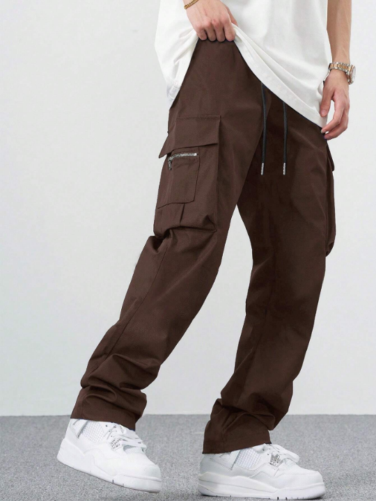 Manfinity Hypemode Loose Fit Men's Cargo Pants With Flap Pockets And Side Drawstring Waist