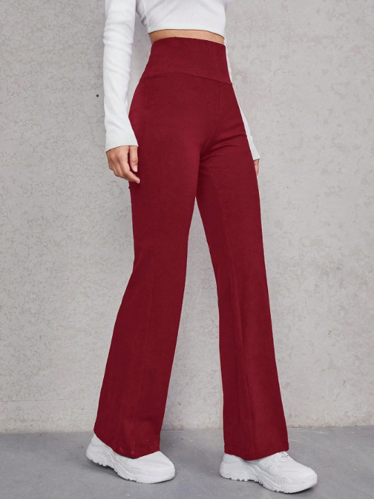 EZwear Solid Wideband Waist Flare Leg Pants