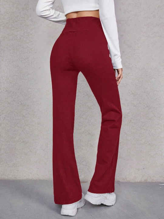 EZwear Solid Wideband Waist Flare Leg Pants