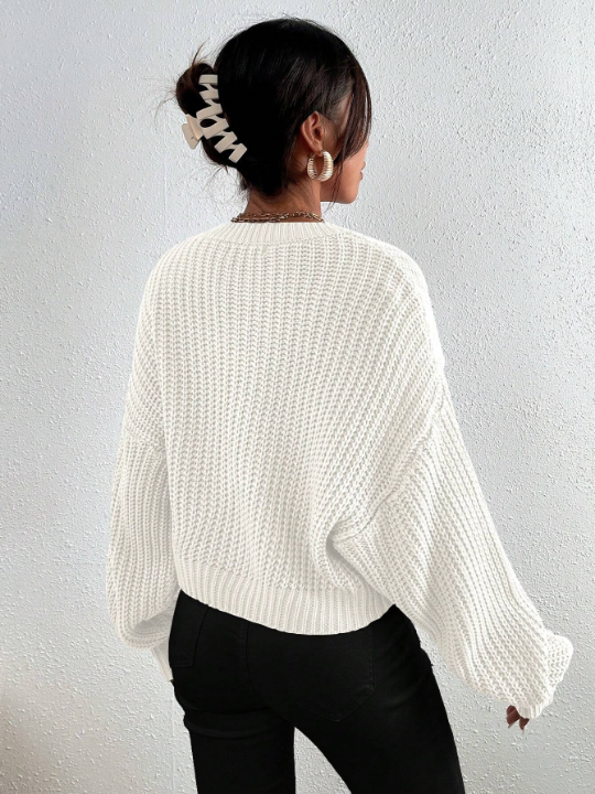 Frenchy Solid Ribbed Knit Drop Shoulder Sweater