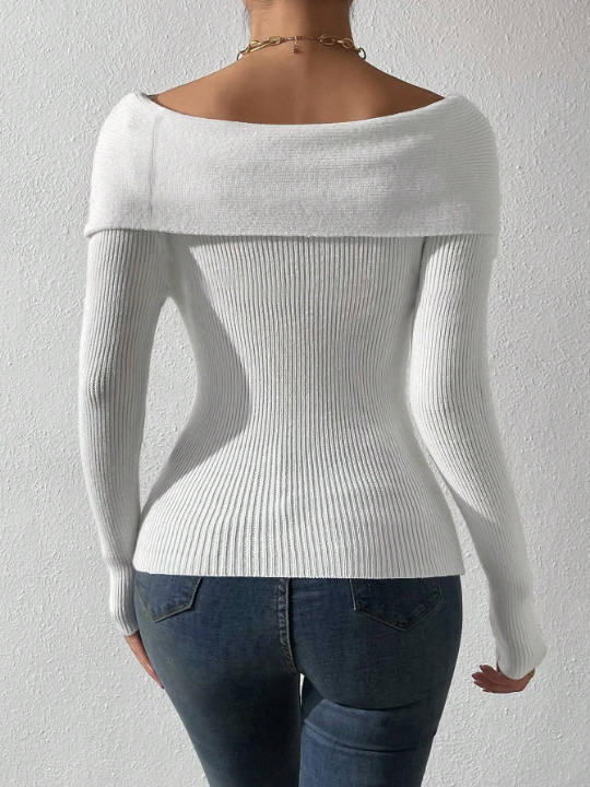 Priv Foldover Off Shoulder Rib-knit Sweater