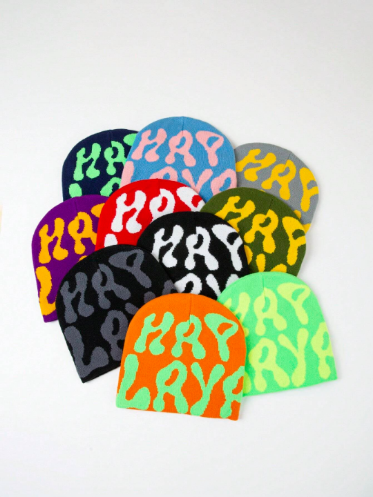 1pc Men's Y2k Alphabet Jacquard Knit Beanie Suitable For Daily Wear