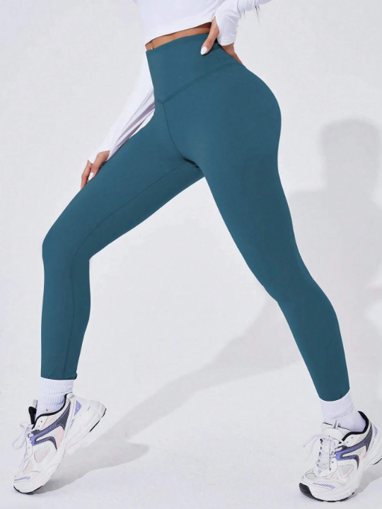 Leisure Solid Wide Waistband Sports Leggings