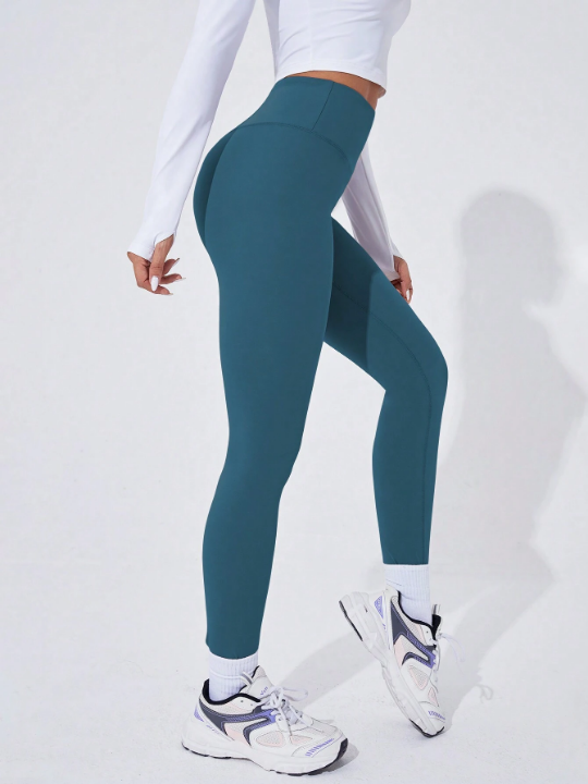 Leisure Solid Wide Waistband Sports Leggings