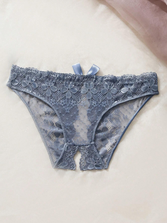 Floral Lace Bow Back Open Crotch Panty