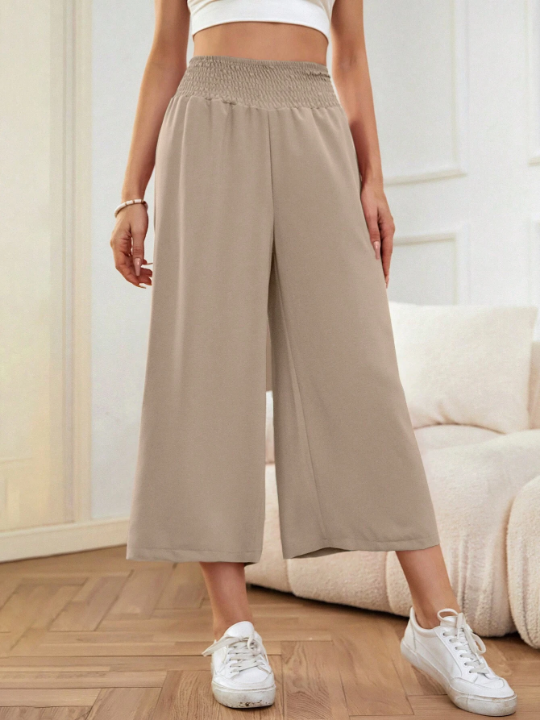 LUNE Solid Wide Leg Capris Pants