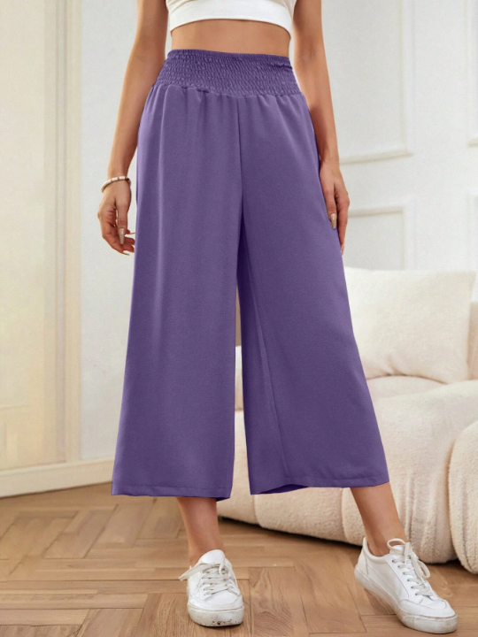 LUNE Solid Wide Leg Capris Pants