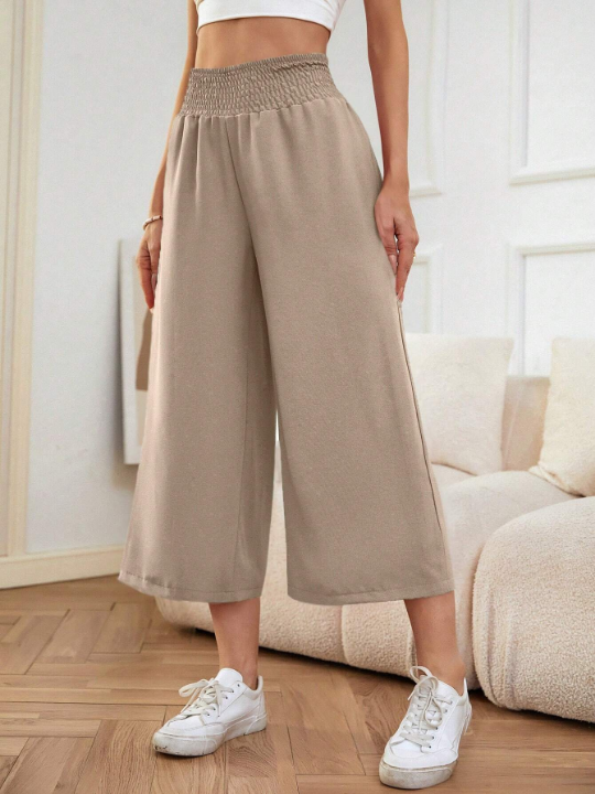 LUNE Solid Wide Leg Capris Pants