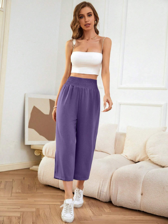 LUNE Solid Wide Leg Capris Pants