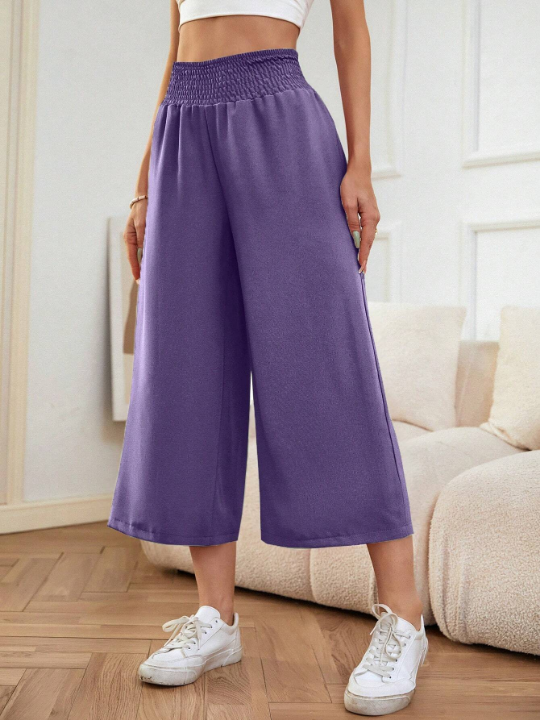 LUNE Solid Wide Leg Capris Pants