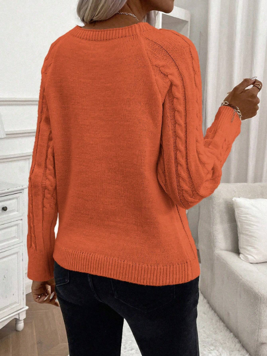 LUNE Cable Knit Button Detail Raglan Sleeve Sweater