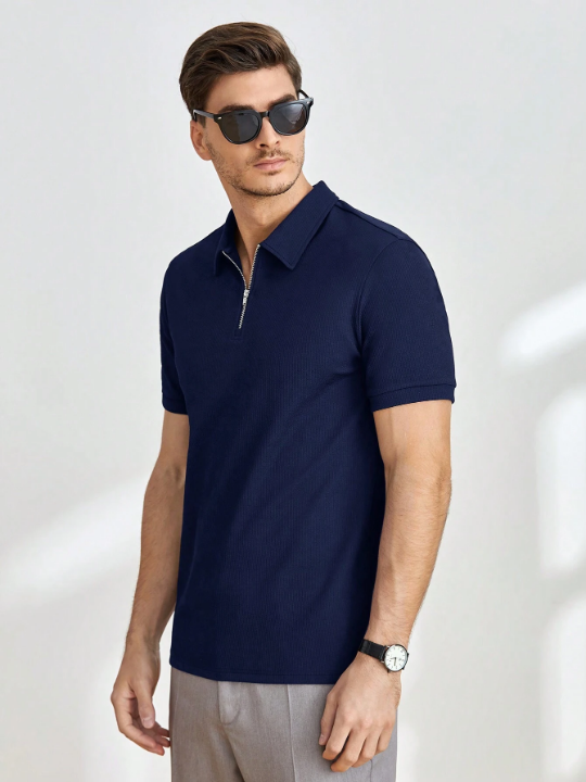 Manfinity Homme Men Solid Quarter Zip Polo Shirt