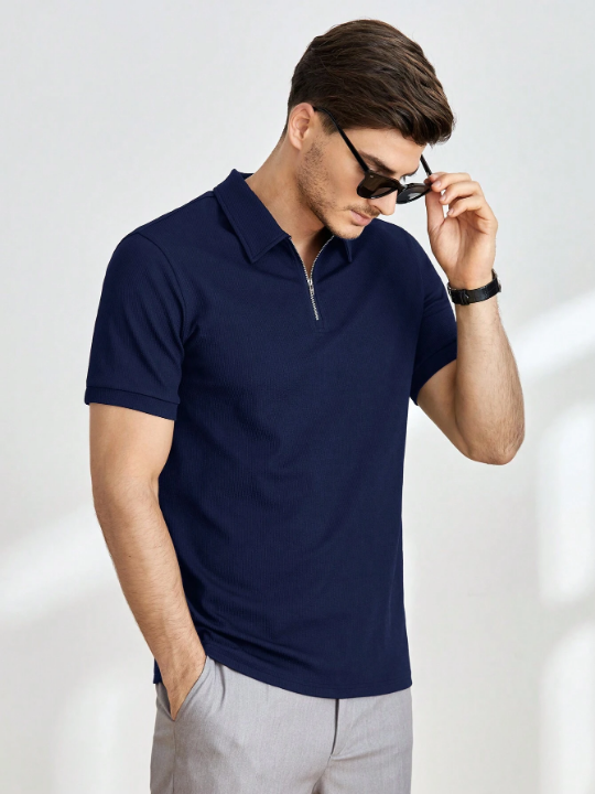 Manfinity Homme Men Solid Quarter Zip Polo Shirt