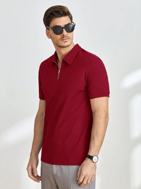 Manfinity Homme Men Quarter Zip Polo Shirt