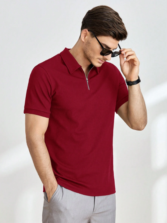 Manfinity Homme Men Quarter Zip Polo Shirt