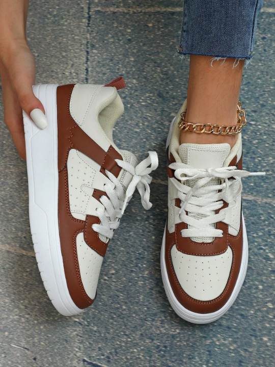 Beige Brown Classic Retro Style Fashion Sneakers, Vintage Feel, Comfortable, Versatile, Designed For Urban Life, With Lace-up, Suitable For Couple Skateboarding