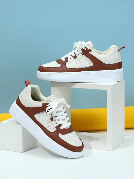 Beige Brown Classic Retro Style Fashion Sneakers, Vintage Feel, Comfortable, Versatile, Designed For Urban Life, With Lace-up, Suitable For Couple Skateboarding