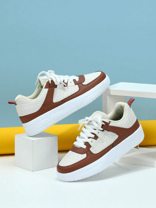 Beige Brown Classic Retro Style Fashion Sneakers, Vintage Feel, Comfortable, Versatile, Designed For Urban Life, With Lace-up, Suitable For Couple Skateboarding