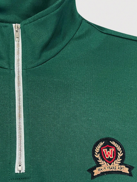 Manfinity Hypemode Men Letter Embroidery Half Zip Drop Shoulder Sweatshirt