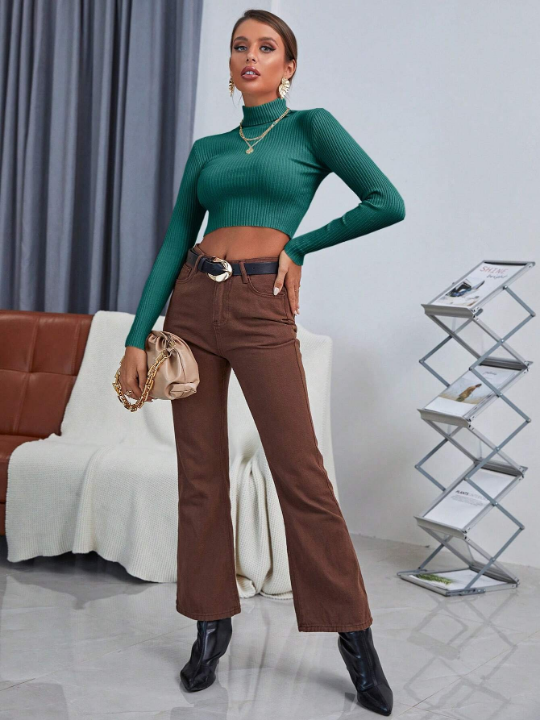 Essnce Turtleneck Ribbed Knit Crop Sweater