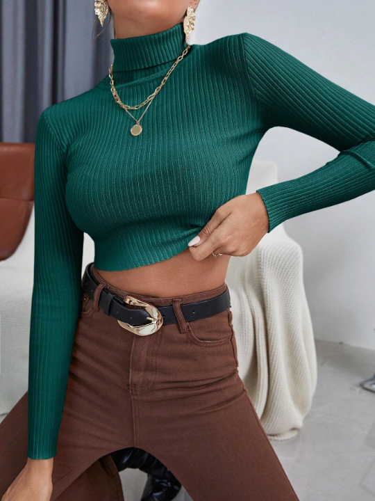 Essnce Turtleneck Ribbed Knit Crop Sweater