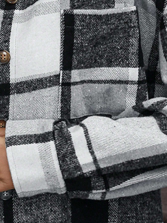 Plaid Print Drop Shoulder Patch Pocket Coat