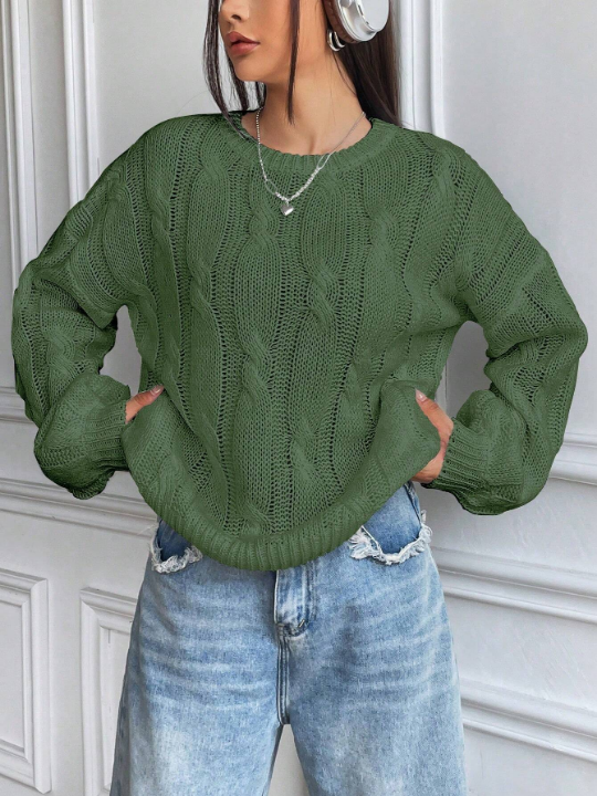 Cable Knit Drop Shoulder Sweater