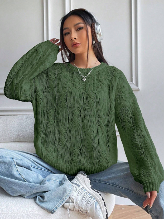 Cable Knit Drop Shoulder Sweater