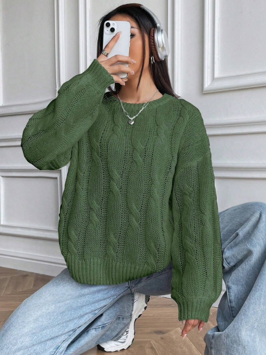 Cable Knit Drop Shoulder Sweater