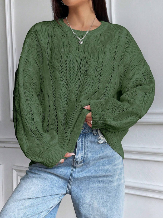 Cable Knit Drop Shoulder Sweater