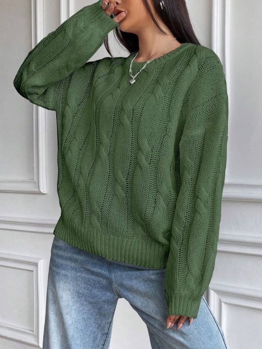 Cable Knit Drop Shoulder Sweater