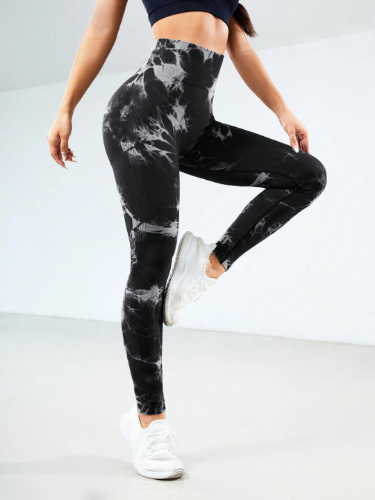 Yoga Trendy Tie Dye Yoga Leggings Seamless High Stretch Scrunch Butt Gym Leggings With Whipstitch Side