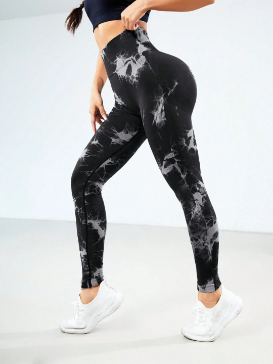 Yoga Trendy Tie Dye Yoga Leggings Seamless High Stretch Scrunch Butt Gym Leggings With Whipstitch Side